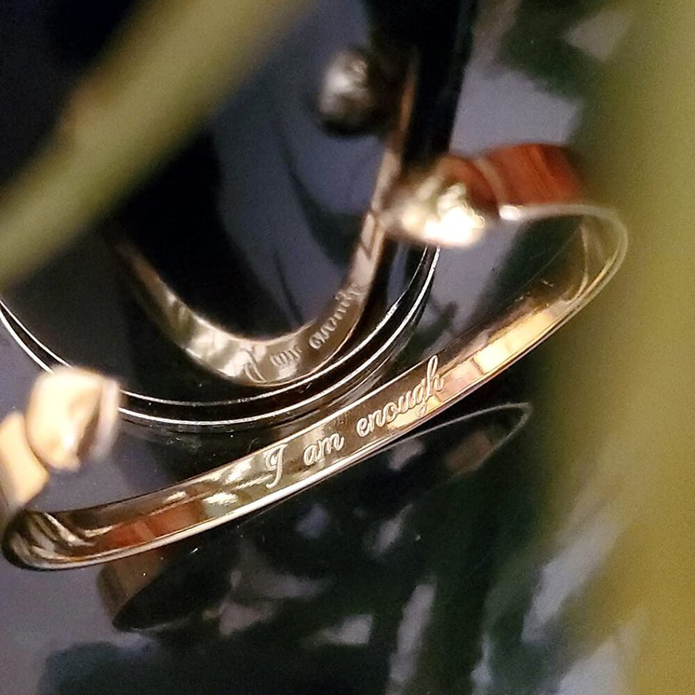 Neiman Marcus Encouragement 14K Gold Plated Stainless Steel Bangle Bracelet - Picture 2 of 6